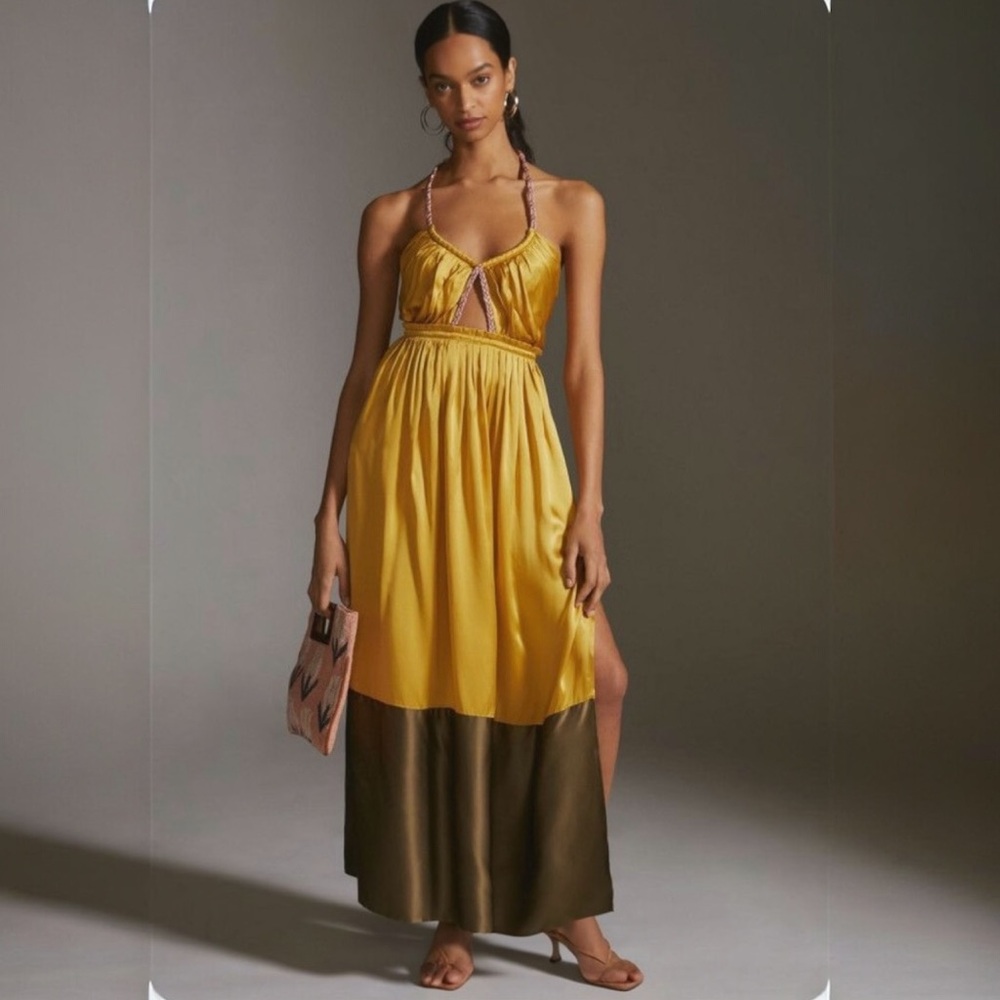 Anthropologie Silk Colorblocked Maxi Dress NEW Size 0